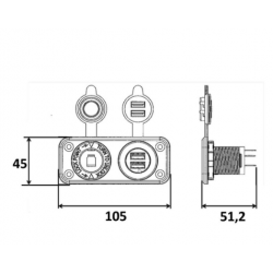 Ψηφιακό βολτόμετρο και διπλή υποδοχή USB A+C 12/24V