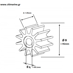 Πτερωτή CEF 500100GX για αντλίες Jabsco, Johnson, Bukh, Onan, Sherw, Volvo-Penta & μηχανές Yanmar-Renault ,Perkins 18hp