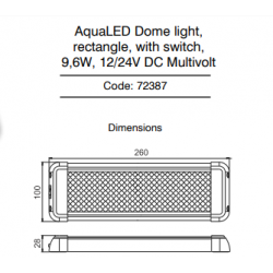 AquaLED Πλαφονιέρα ορθογώνια με διακόπτη, 9.6W, 12/24V AquaLED Πλαφονιέρα ορθογώνια με διακόπτη, 9.6W, 12/24V