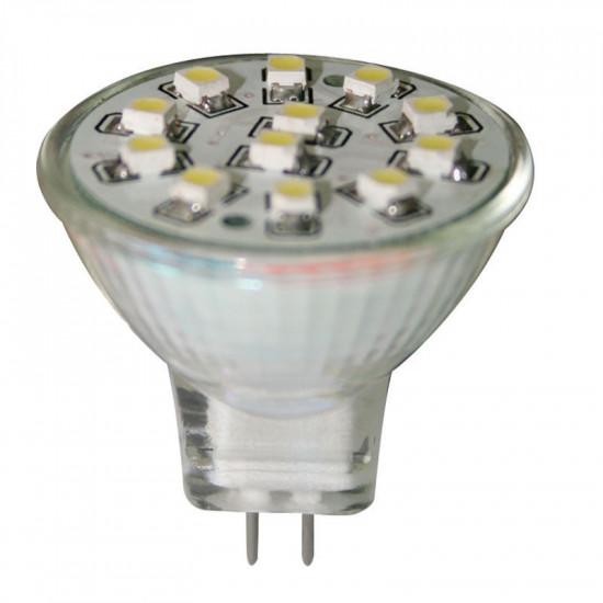Λαμπάκι LED, 12V, MR11, G4, ψυχρό λευκό - 12 SMDs,35x37mm