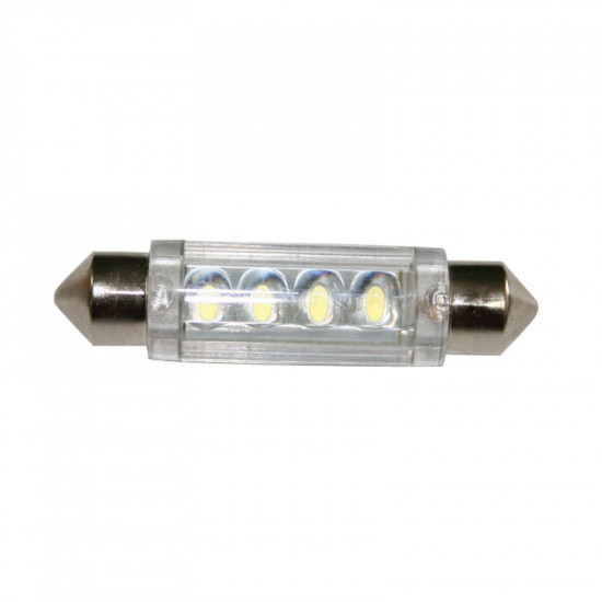 Λαμπάκι LED, 12V, T11, SV8.5-8, ψυχρό λευκό - 4 LEDs, 11x41mm